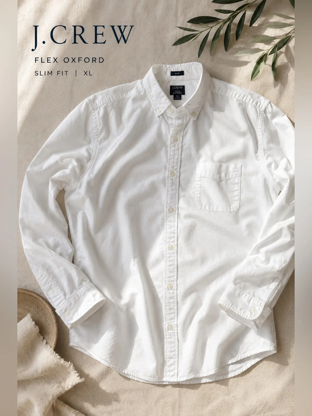 J.Crew Flex Oxford White Slim Fit Button Down Shirt Men’s XL